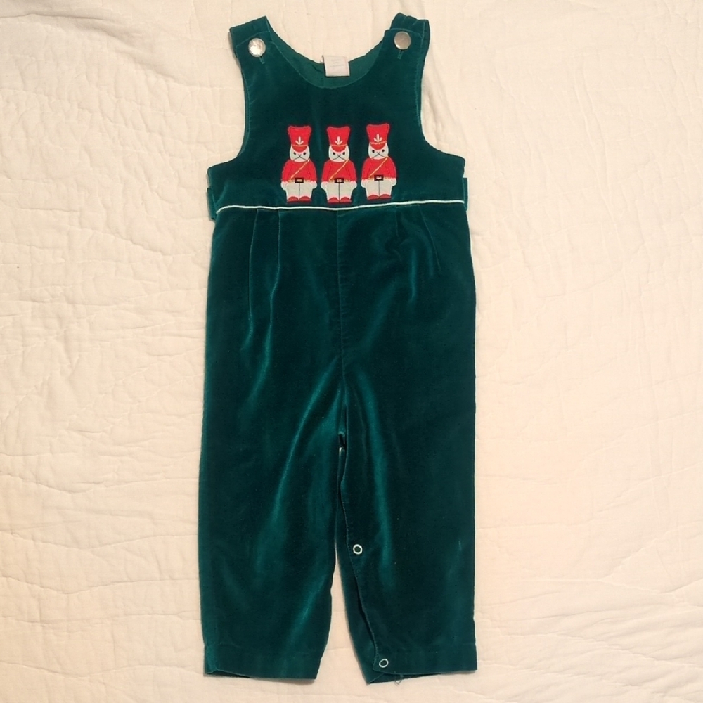 Green Velvet Toy Soldier Kids Overalls